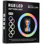 RGB LED gredzenveida selfiju lampa uz statīva