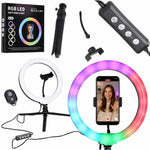 RGB LED gredzenveida selfiju lampa uz statīva