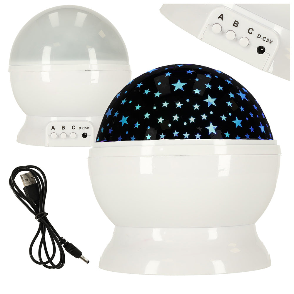 Zvaigžņu projektora nakts gaisma 2in1 USB balta