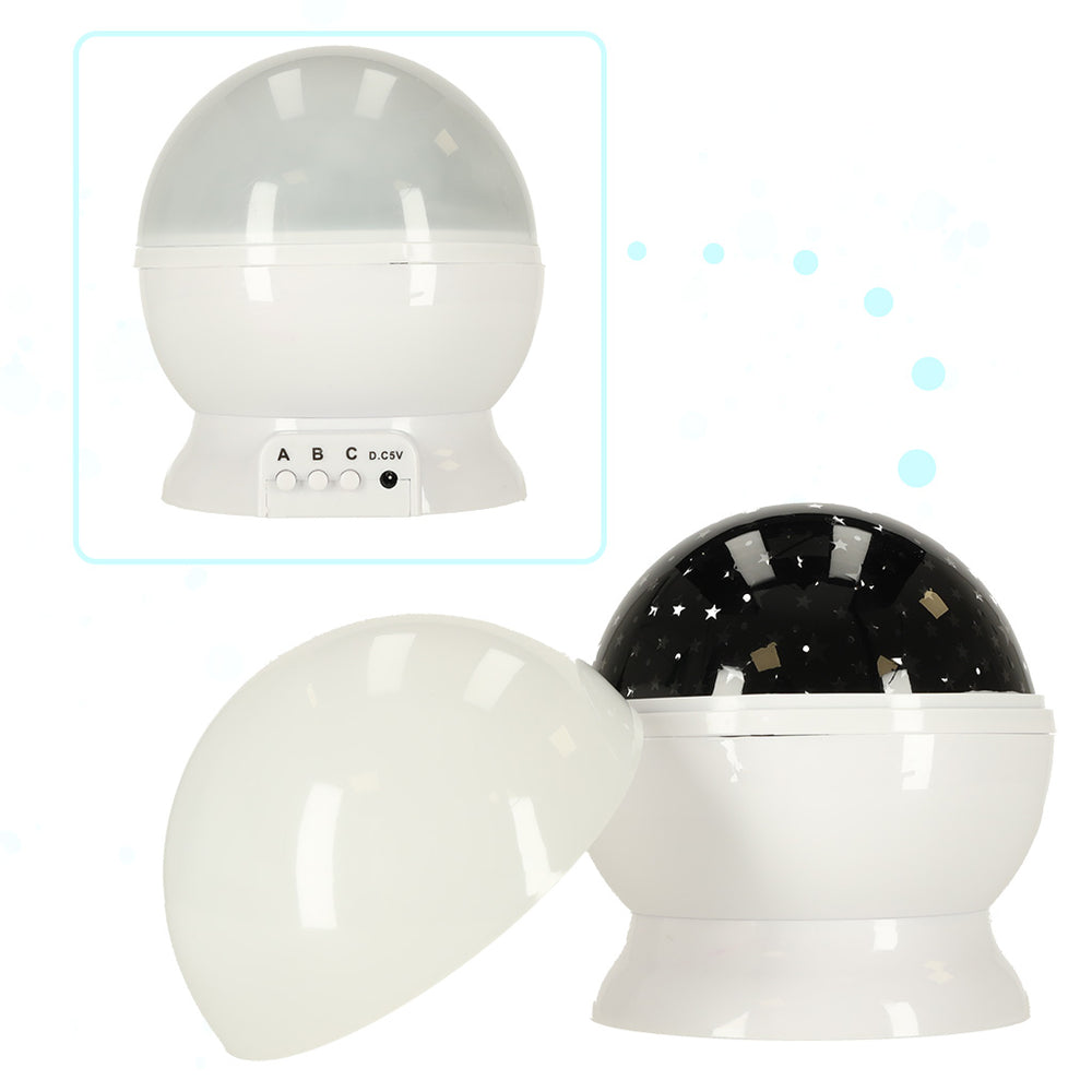 Zvaigžņu projektora nakts gaisma 2in1 USB balta