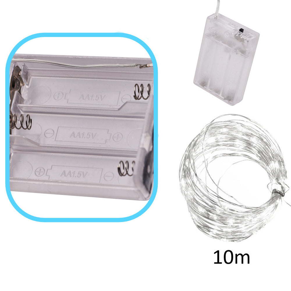 LED dekoratīvie vadi 10m 100LED auksti balta