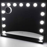 LED grima spogulis ar 15 spuldzēm, kosmētiskais palielinājums x10, spilgtuma regulēšana