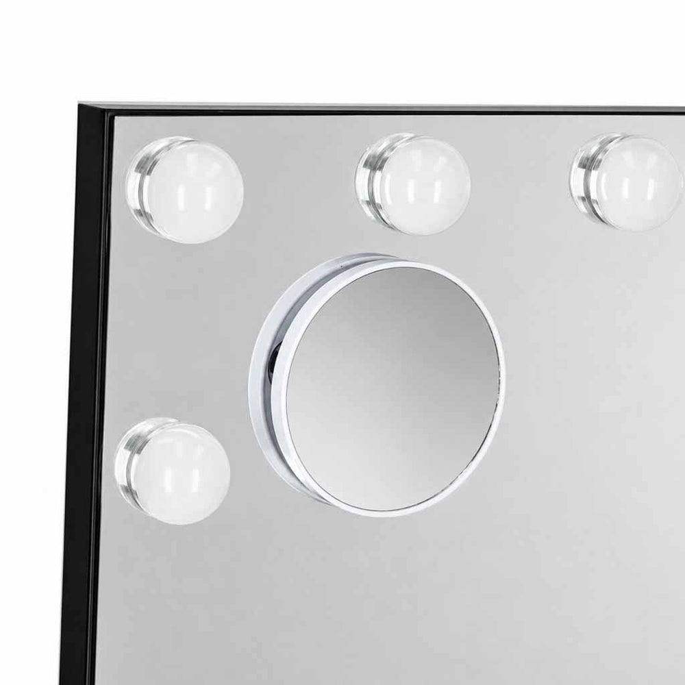 LED grima spogulis ar 15 spuldzēm, kosmētiskais palielinājums x10, spilgtuma regulēšana