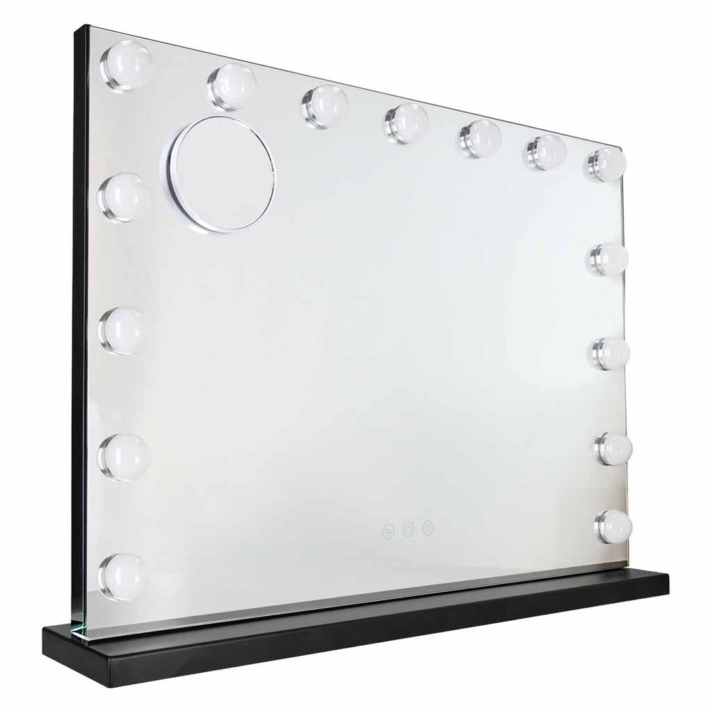 LED grima spogulis ar 15 spuldzēm, kosmētiskais palielinājums x10, spilgtuma regulēšana