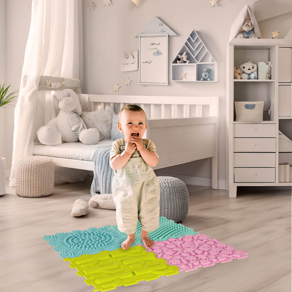 Sensorais paklājiņš montessori pēdu masāžas puzle 8 gabaliņi pasteļtoņi
