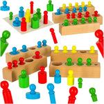 Montessori koka cilindru atsvariņi krāsaini
