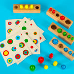 Montessori koka cilindru atsvariņi krāsaini