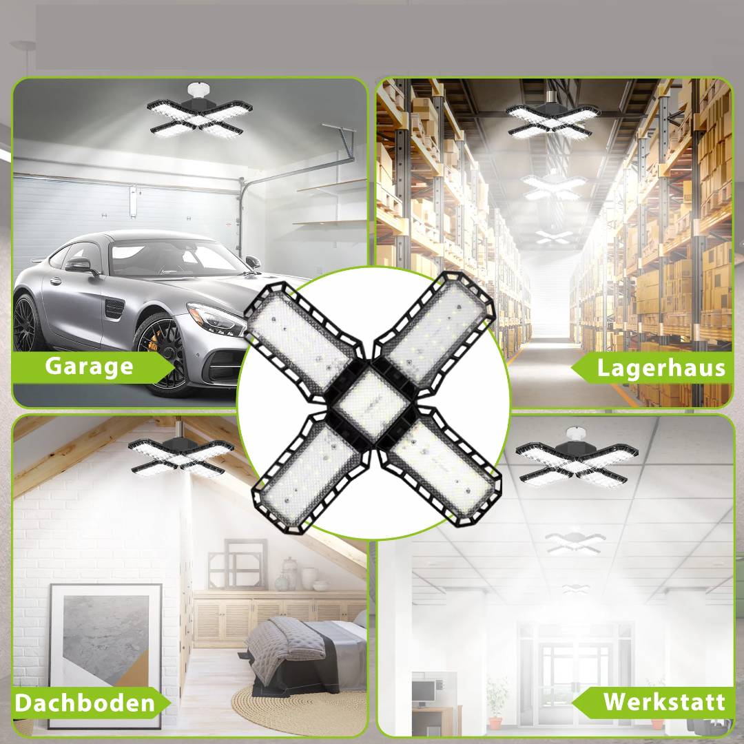 High-Power Foldable LED Lamp for Garage, Warehouse & Workshop, SKU: 166