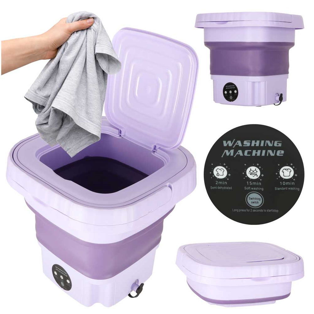 Mini ceļojuma veļas mazgājamā mašīna, pārnēsājama, salokāma, 8 l, violeta