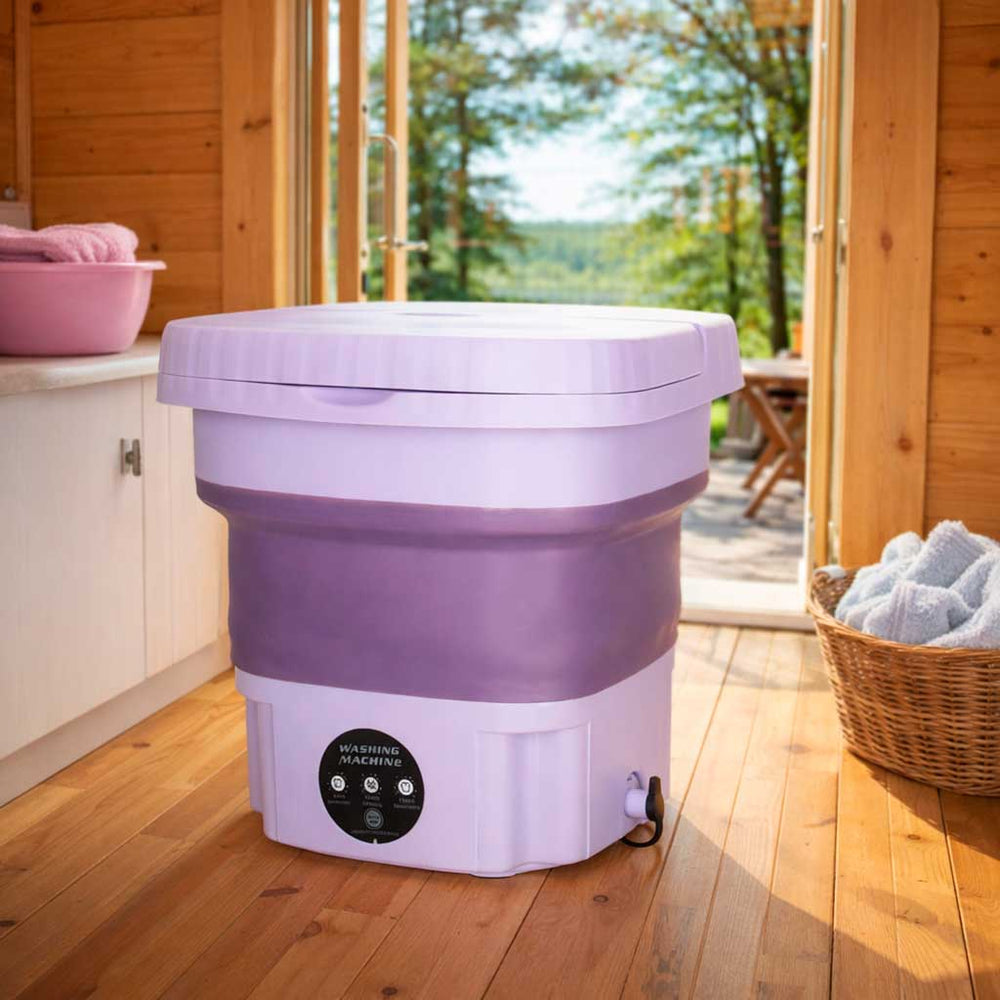 Mini ceļojuma veļas mazgājamā mašīna, pārnēsājama, salokāma, 8 l, violeta