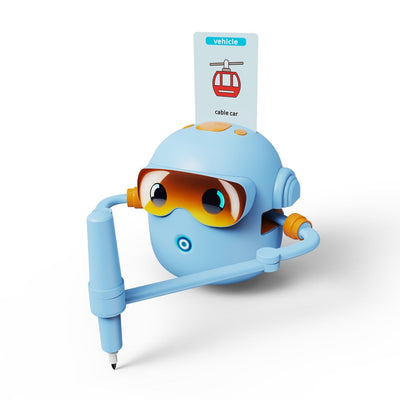 Interaktīva izglītojoša robota rotaļlieta, kas mācās zīmēt flomāsterus zilā krāsā