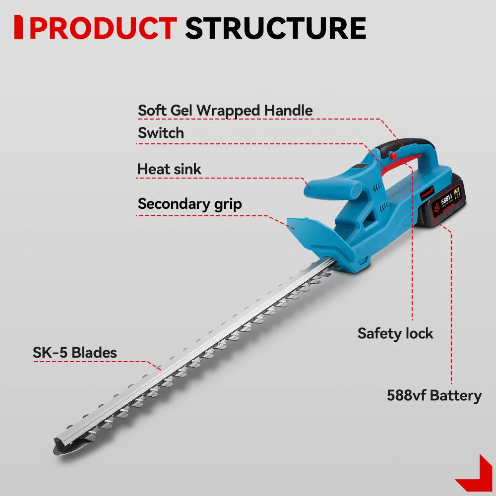 ONEVAN 3000W Electric Hedge Trimmer 20inch 20000RPM High-Speed Cutting Tool For Garden&Commercial Lithium For Makita Battery Pin