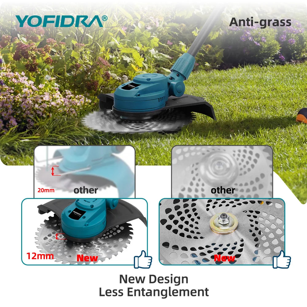 YOFIDRA 10Inch Brushless Electric Lawn Mower 6000W Foldable Grass Cutter Trimmer Garden Power Tool For Makita 18V Battery Pin