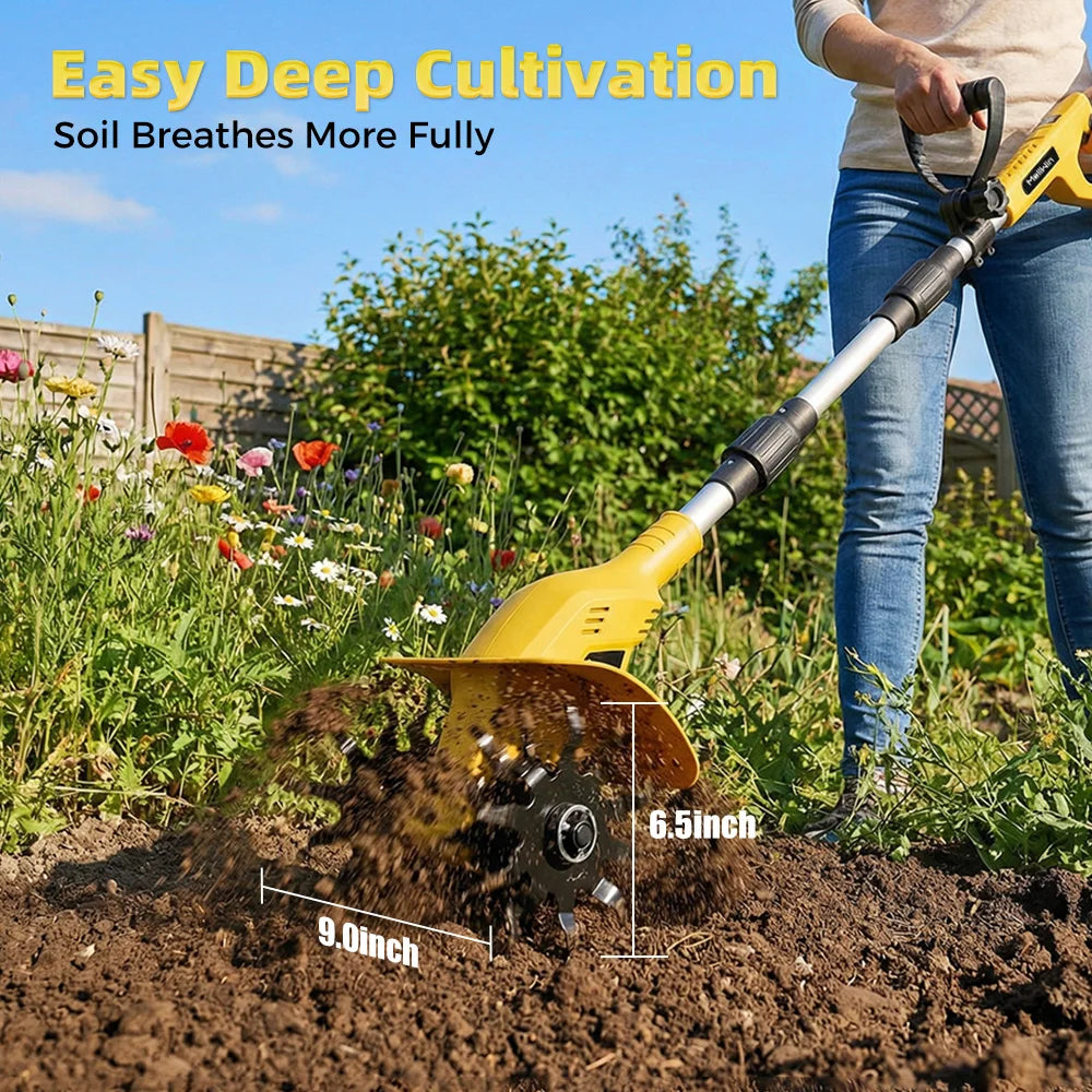 MELLWIN Cordless Electric Garden Tiller Lawn Mower Rototiller For Garden illing and Cultivating Tool For Makita 18V Battery Pin