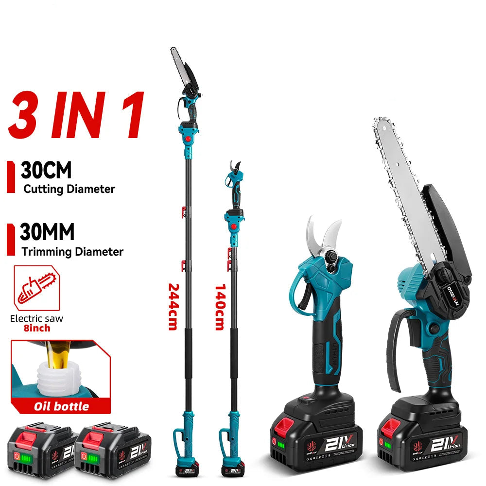 ONEVAN 5500W Brushless 3In1 Electric High Branch ChainSaw&Pruning Shear Cordless 8Inch Tree Cutting Tool For Makita Battery Pin