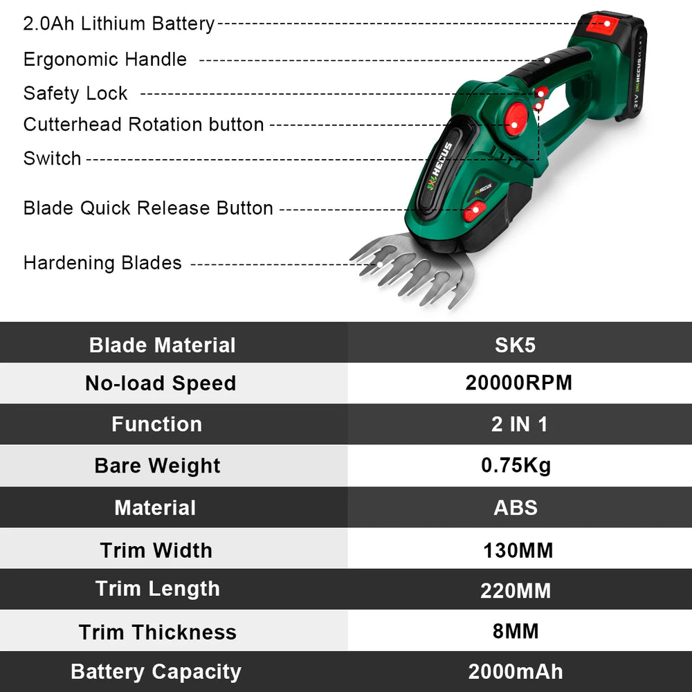 Gisam 2 IN 1 Electric Hedge Trimmer Cordless Household Lawn Mower Pruner Weeding Garden Tools For makita 18v battery pins