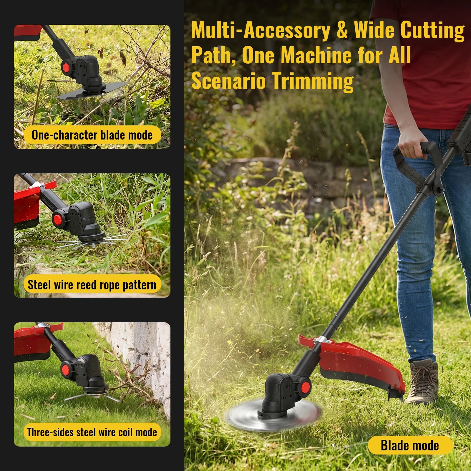CONENTOOL 21V Brushless Grass Trimmer 10 Inch Cordless Electric Lawn Mower with 2 Batteries Support Wheel Folding Handle