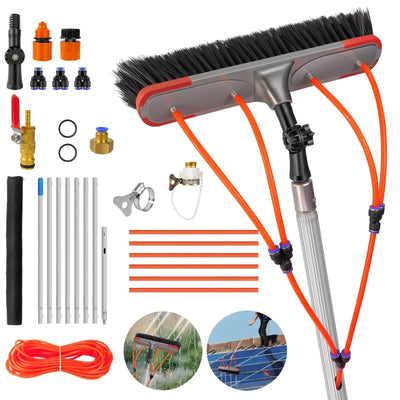 7M Telescopic Water-Fed Cleaning Pole with 180° Pivot Brush, 20m Hose – Universal Kit for Exterior Maintenance of Solar Panels