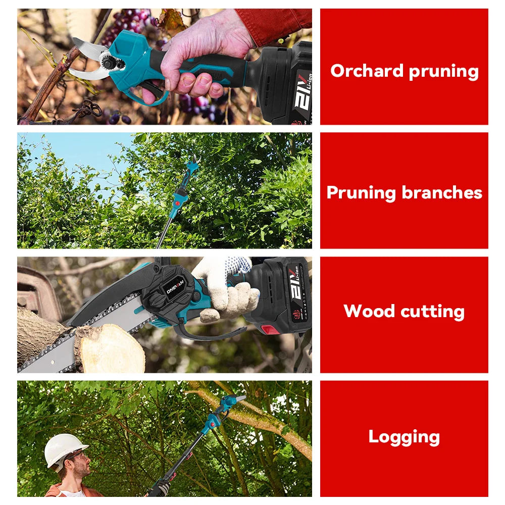 ONEVAN 5500W Brushless 3In1 Electric High Branch ChainSaw&Pruning Shear Cordless 8Inch Tree Cutting Tool For Makita Battery Pin
