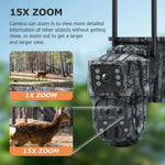 LS VISION 12MP 6K 15X Zoom Solar Camera Dual Screen Outdoor 4G/WIFI Three Lens PIR Detection Trail Camera Camouflage Forest Ubox