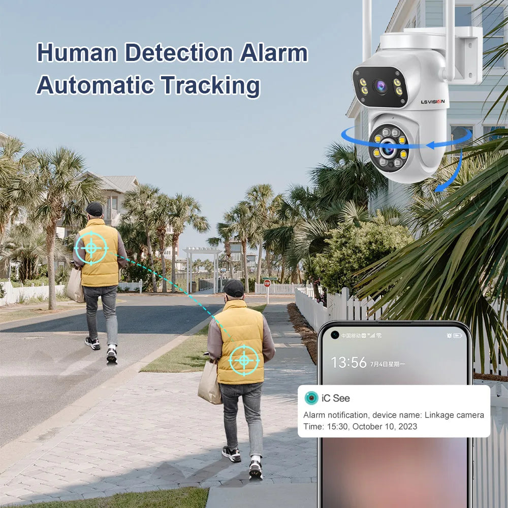 LS VISION 4K 8MP WiFi IP Camera Dual Lens Dual Screen Wireless Outdoor Security Cameras PTZ Human Detection Auto Tracking CCTV