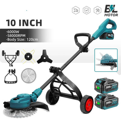 YOFIDRA 10Inch Brushless Electric Lawn Mower 6000W Foldable Grass Cutter Trimmer Garden Power Tool For Makita 18V Battery Pin