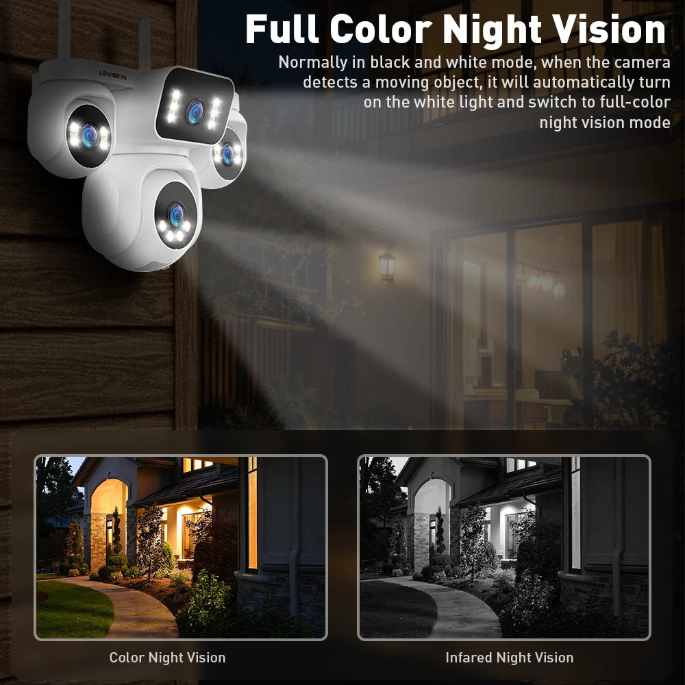 LS VISION 10K 20MP Four Screens WiFi Security Camera Outdoor Four Lens 12X Optical Zoom Two Way Audio Auto Tracking CCTV Cameras