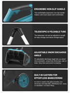 Elektriskā sniega lāpsta ar papildu ritenīšiem, 33 cm, 2 akumulatori komplektā