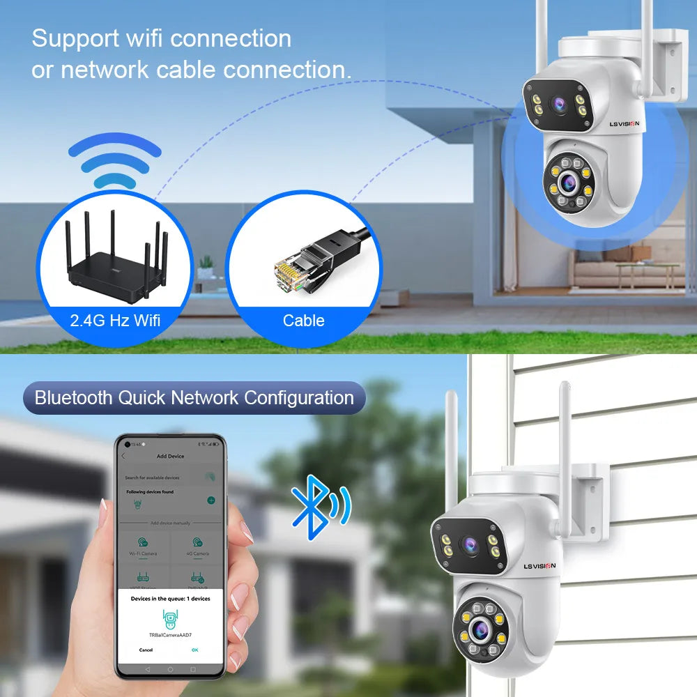 LS VISION 4K 8MP WiFi IP Camera Dual Lens Dual Screen Wireless Outdoor Security Cameras PTZ Human Detection Auto Tracking CCTV