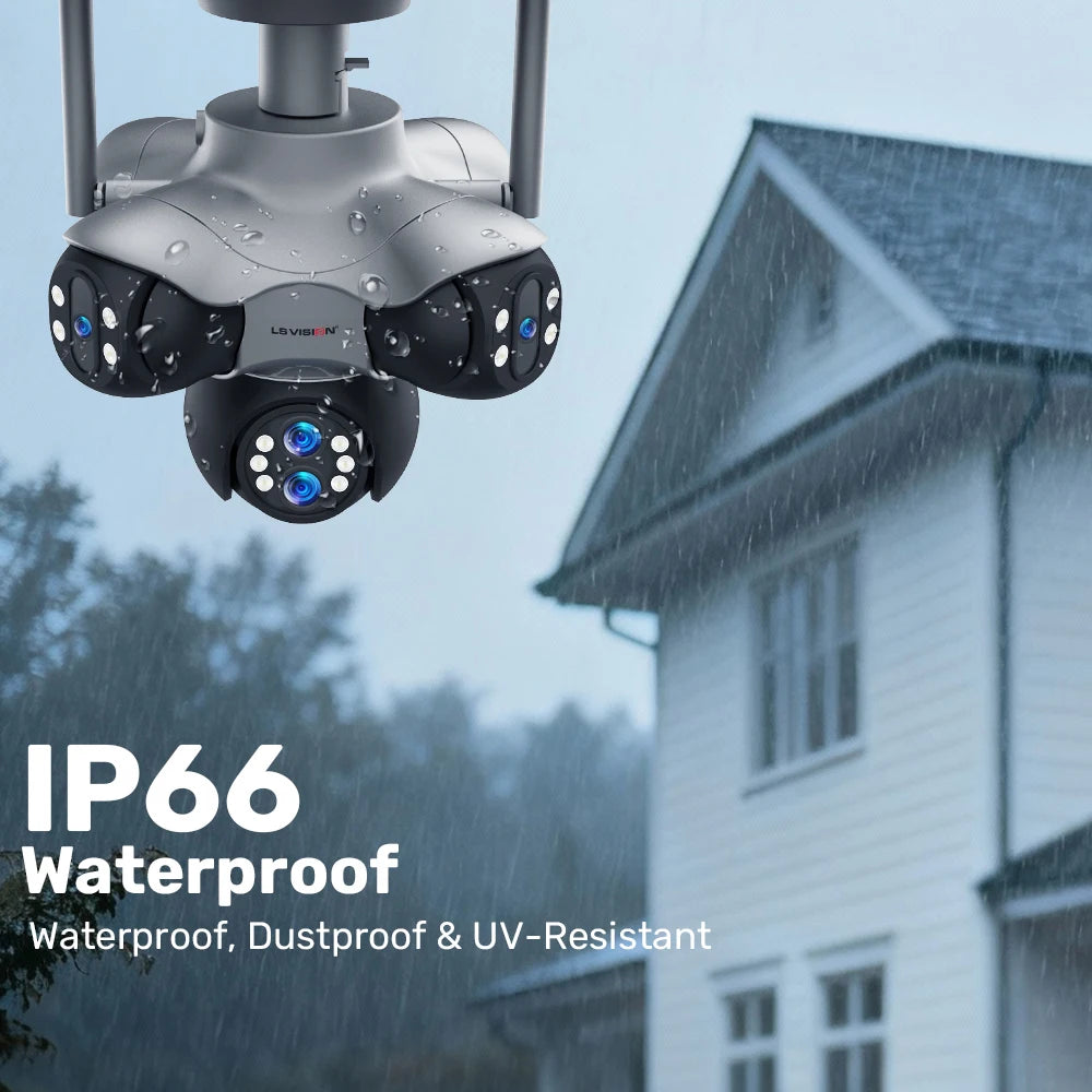 LS VISION 30MP Five Screens Panoramic Security Camera Outdoor 5 PTZ 6 Lens 10X Optical Zoom Auto Tracking Waterproof CCTV Camera