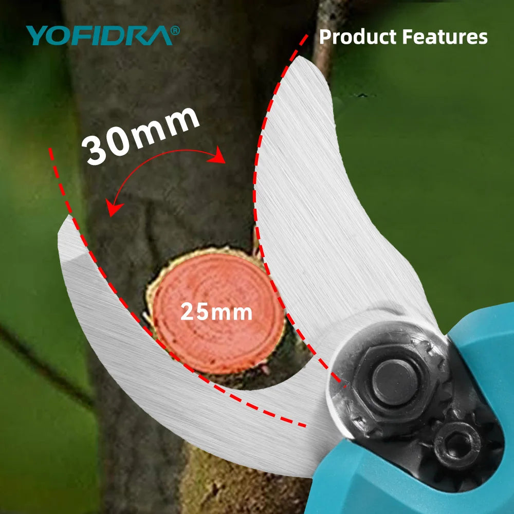 YOFIDRA Brushless Electric Scissors 30MM 2Gears Cordless Fruit Tree Branch Pruner Shear Power Tools For Makita 21V Battery Pin