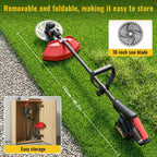 CONENTOOL 21V Brushless Grass Trimmer 10 Inch Cordless Electric Lawn Mower with 2 Batteries Support Wheel Folding Handle
