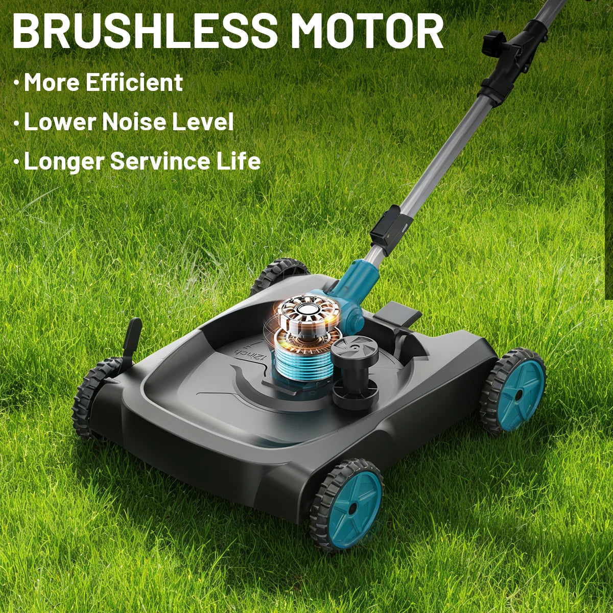 Gisam 3in1 Brushless 12Inch Electric Lawn Mower Cordless Grass Trimmer Garden Foldable Pruning Tool For Makita 18V Battery Pin