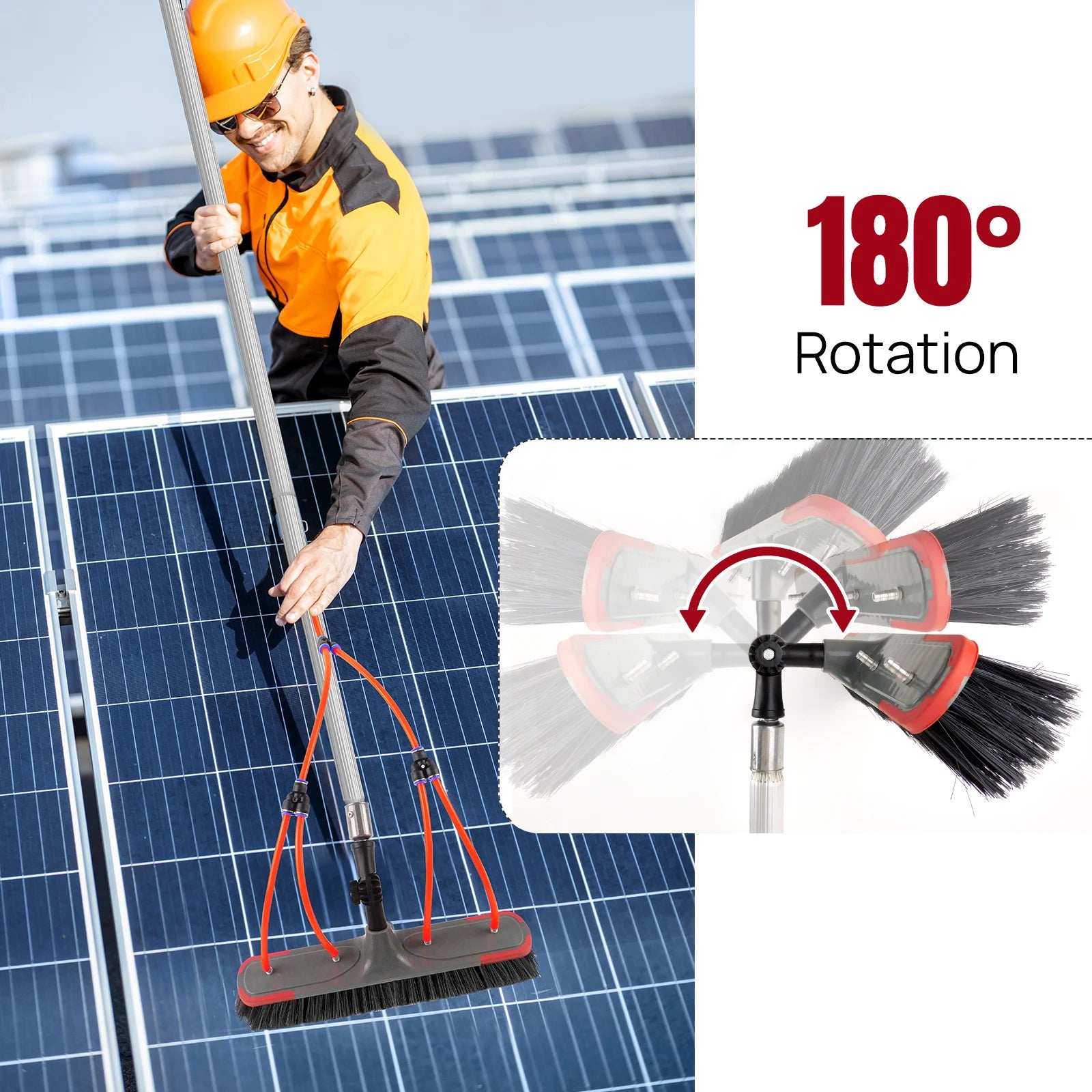 7M Telescopic Water-Fed Cleaning Pole with 180° Pivot Brush, 20m Hose – Universal Kit for Exterior Maintenance of Solar Panels