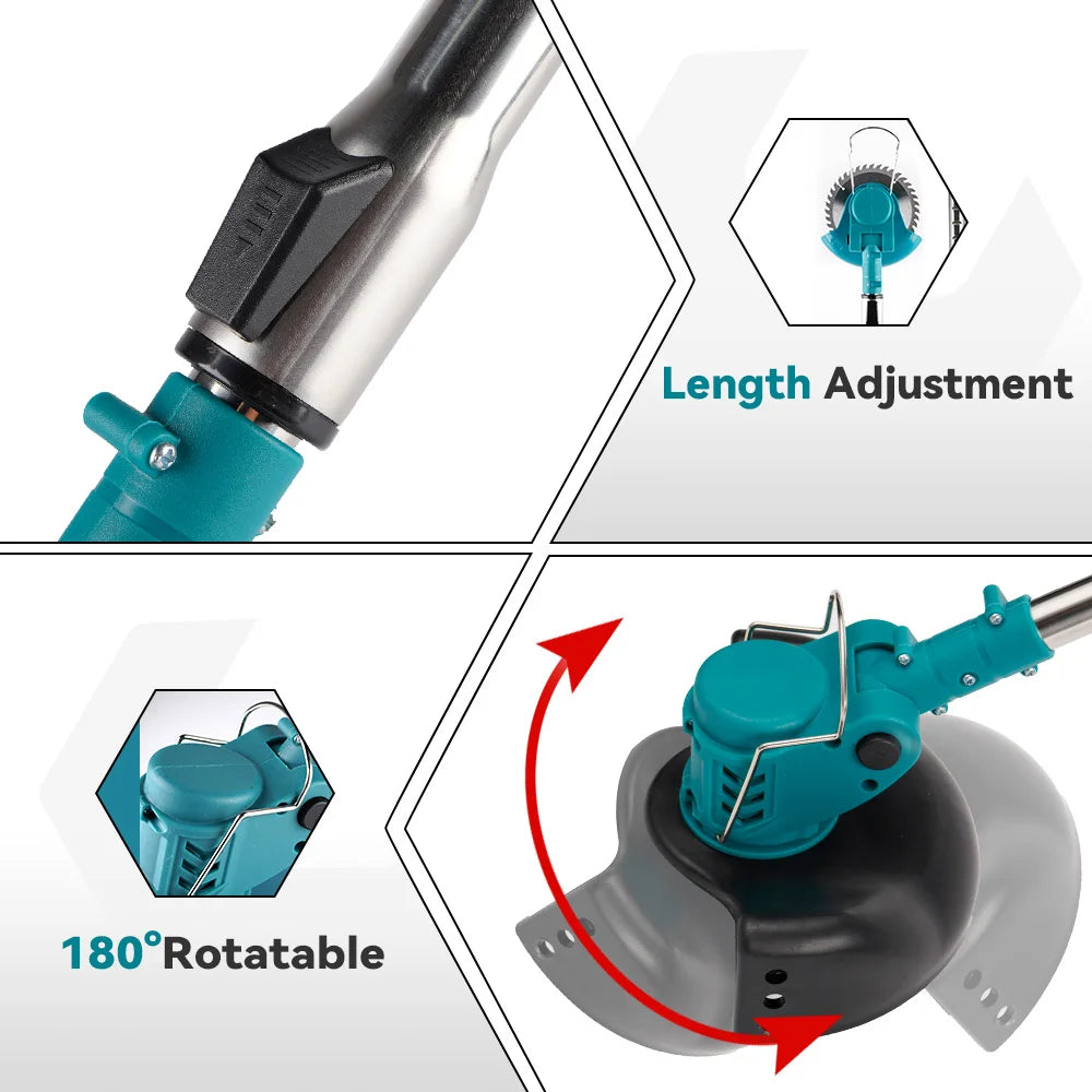 YOFIDRA Electric Lawn Mower 1500W 100-135cm Cordless Foldable Trimmer Pruning Cutting Garden Power Tool For Makita Battery Pin