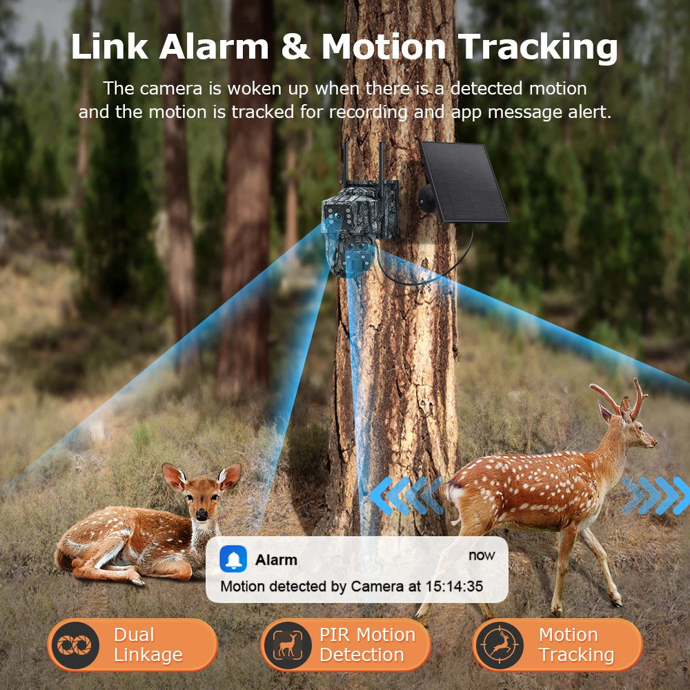 LS VISION 12MP 6K 15X Zoom Solar Camera Dual Screen Outdoor 4G/WIFI Three Lens PIR Detection Trail Camera Camouflage Forest Ubox