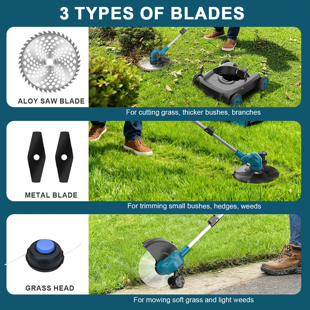 Gisam 3in1 Brushless 12Inch Electric Lawn Mower Cordless Grass Trimmer Garden Foldable Pruning Tool For Makita 18V Battery Pin