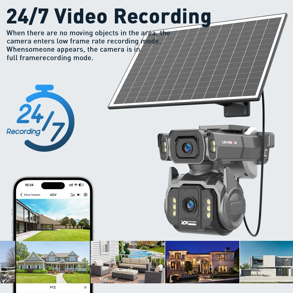 LS VISION 10MP Dual Screen 4G AOV Solar Camera 12X Optical Zoom Outdoor 24/7 Video Recording Auto Zoom Tracking Security Cameras