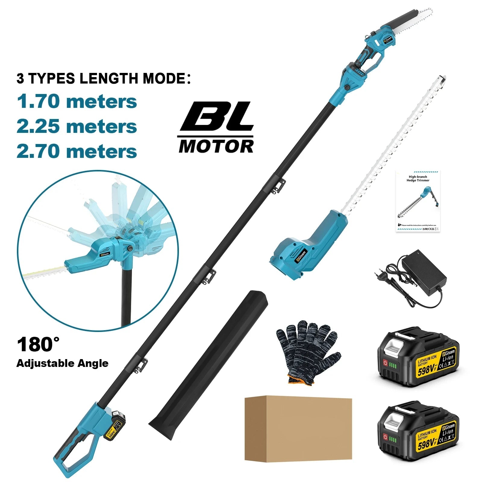 Gisam Brushless High Branch Saw & Hedge Trimmer Cordless Multifunction tool 2in1 Trimmer & Chainsaw For makita 18v battery pin