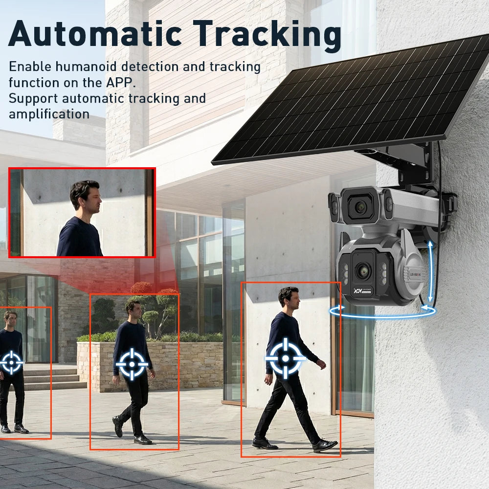 LS VISION 10MP Dual Screen 4G AOV Solar Camera 12X Optical Zoom Outdoor 24/7 Video Recording Auto Zoom Tracking Security Cameras