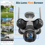 LS VISION 30MP Five Screens Panoramic Security Camera Outdoor 5 PTZ 6 Lens 10X Optical Zoom Auto Tracking Waterproof CCTV Camera