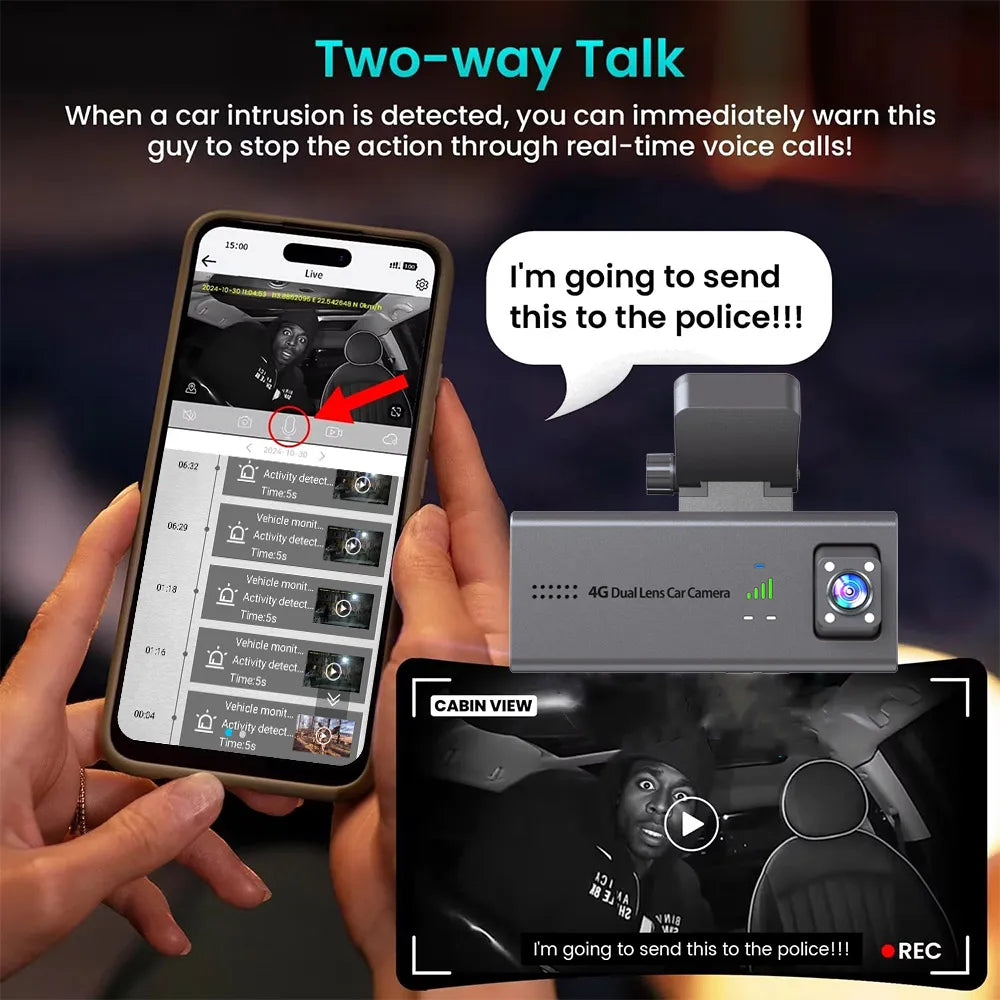 LS VISION 4G Front &Rear View Cameras HD Dash Cam Per Auto Built-in G-sensor /GPS /Long Standby Parking Monitoring /Cloud Sd