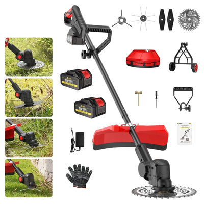 CONENTOOL 21V Brushless Grass Trimmer 10 Inch Cordless Electric Lawn Mower with 2 Batteries Support Wheel Folding Handle