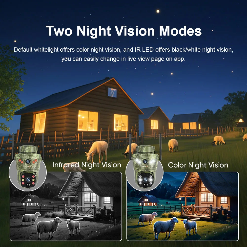 LS VISION 4K Dual Screen 4G Solar Trail Camera Outdoor WiFi PTZ PIR Detection 2-Way Talk Waterproof Wildlife Camera V380 Pro App