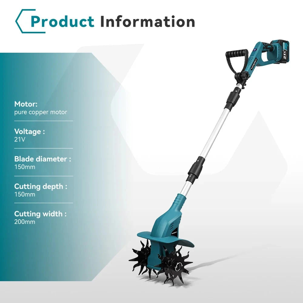 YOFIDRA Electric Garden Tiller Cultivator Scarifier Foldable Rototiller Soil Loosener Garden Tool For Makita 21V Battery Pin