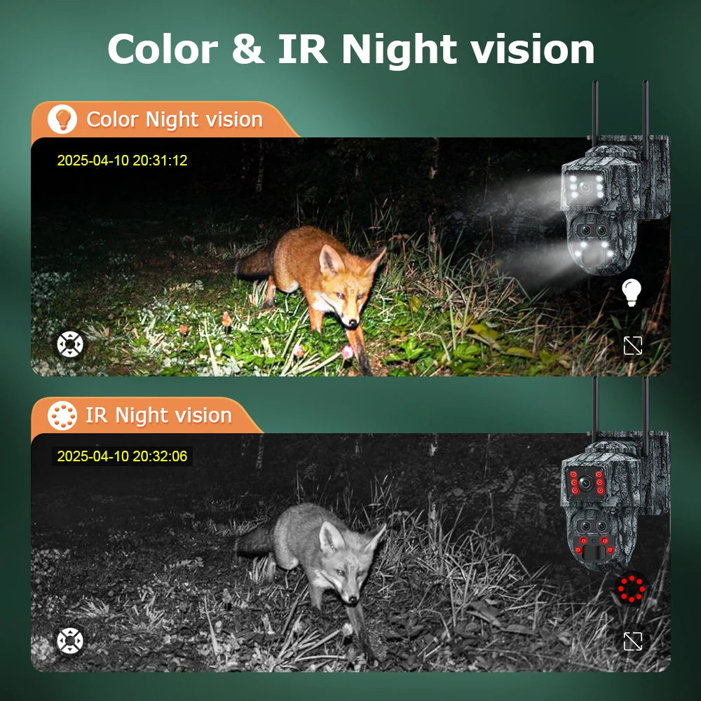 LS VISION 12MP 6K 15X Zoom Solar Camera Dual Screen Outdoor 4G/WIFI Three Lens PIR Detection Trail Camera Camouflage Forest Ubox