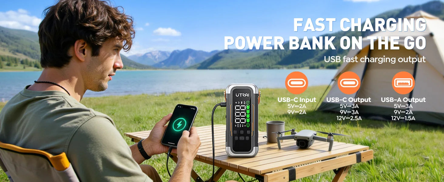 UTRAI 5-in-1 6000A Auto Starteris ar Kompresoru un Power Bank funkciju