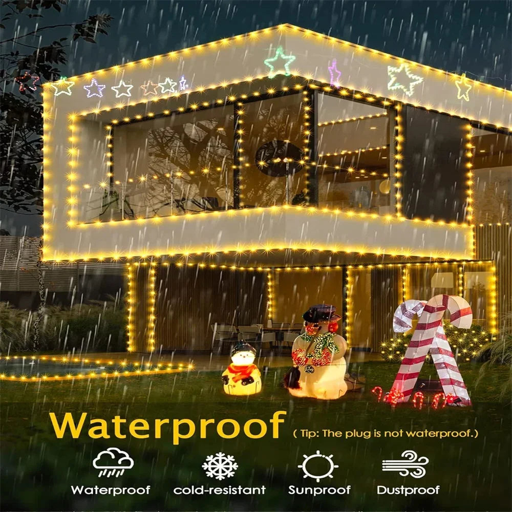 500 LED Christmas string lights (50m) — Waterproof, 8 modes, 220V