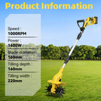 MELLWIN Cordless Electric Garden Tiller Lawn Mower Rototiller For Garden illing and Cultivating Tool For Makita 18V Battery Pin