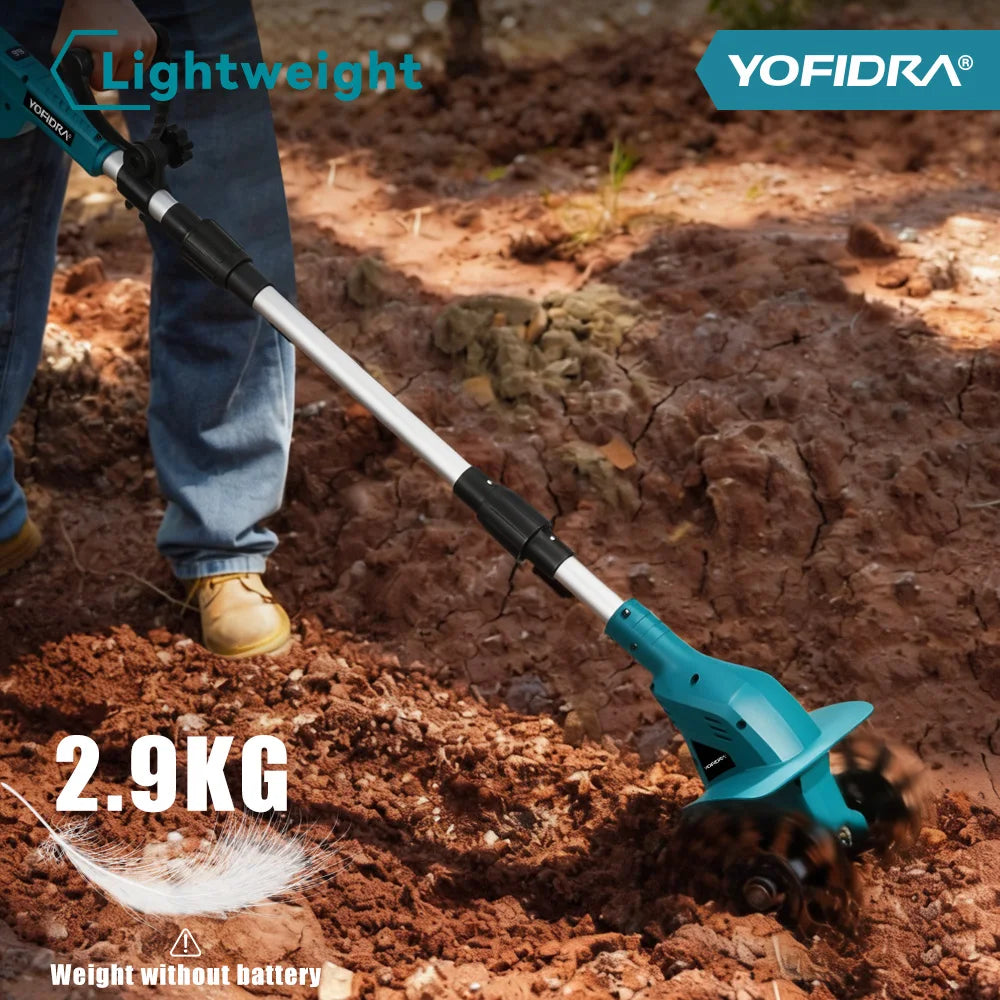 YOFIDRA Electric Garden Tiller Cultivator Scarifier Foldable Rototiller Soil Loosener Garden Tool For Makita 21V Battery Pin